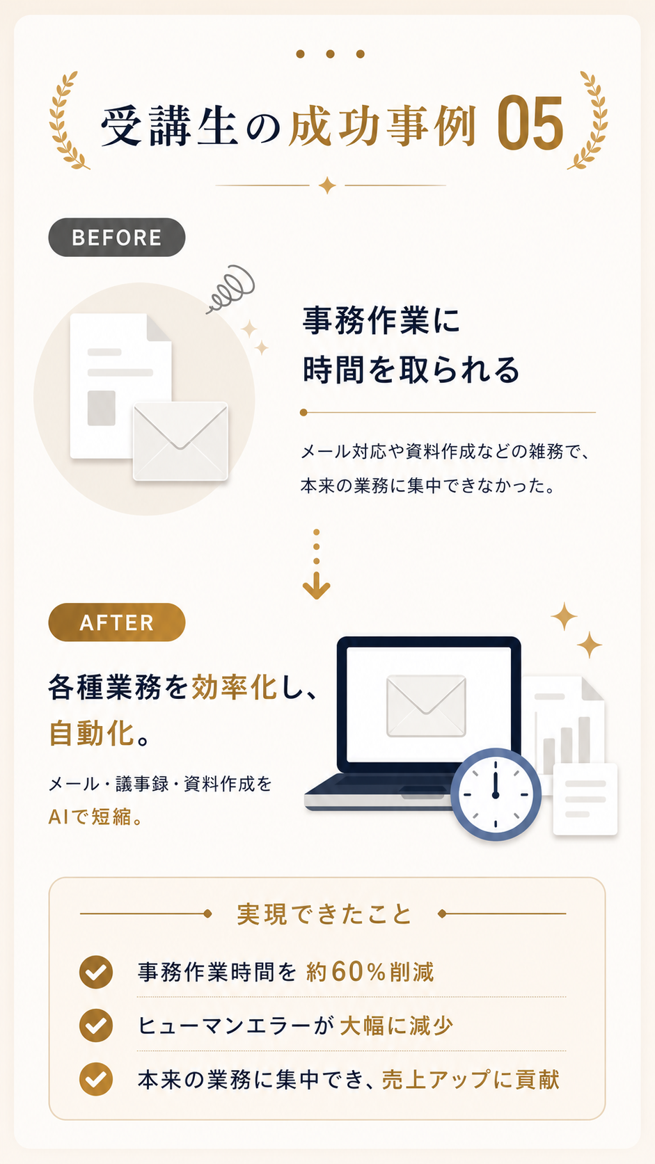 成功事例 05 事務作業に時間を取られる → 各種業務効率化／自動化